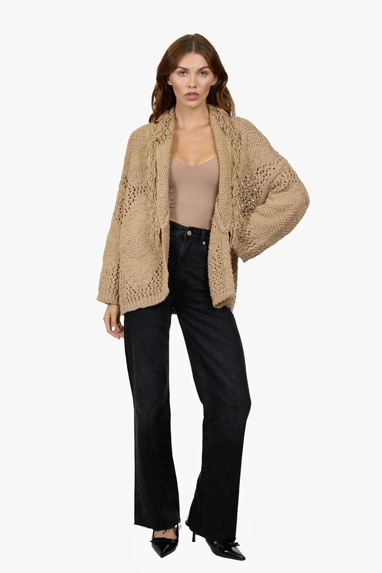 Fringed Shawl Collar Jacket