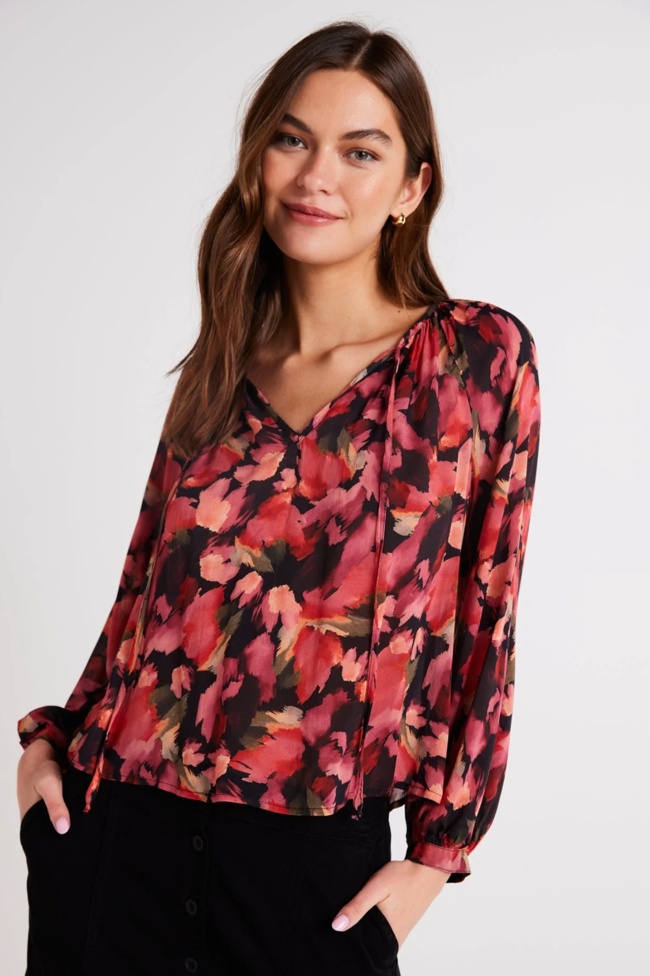 Autumn Bloom Tie Front Blouse