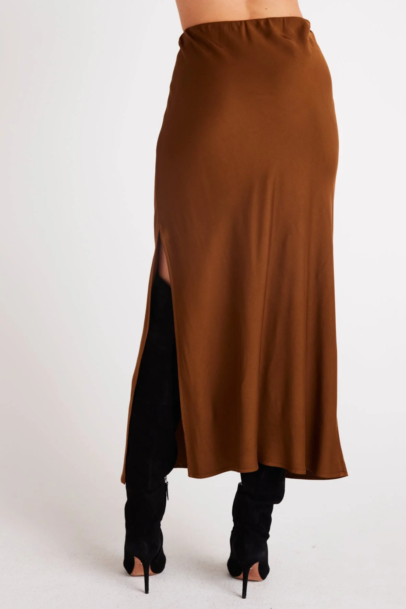 Satin Side Slit Maxi Skirt