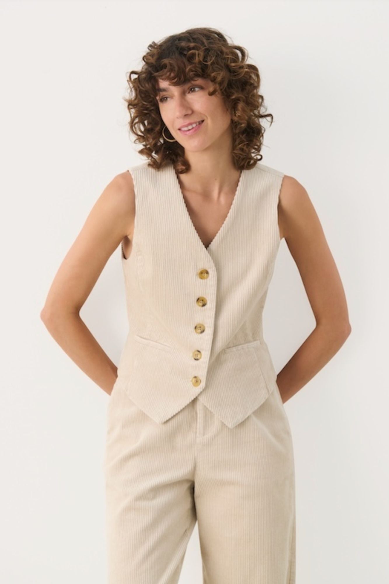 Linka Corduroy Button Vest