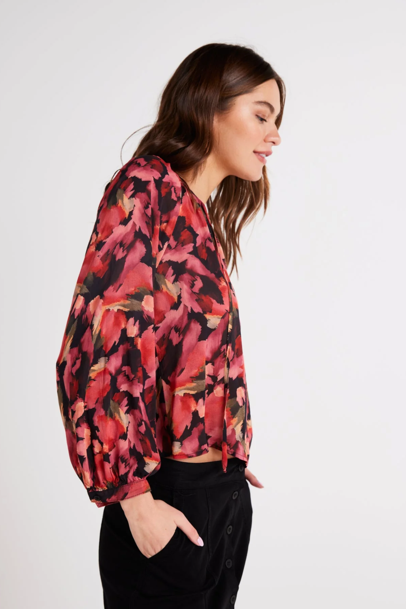 Autumn Bloom Tie Front Blouse