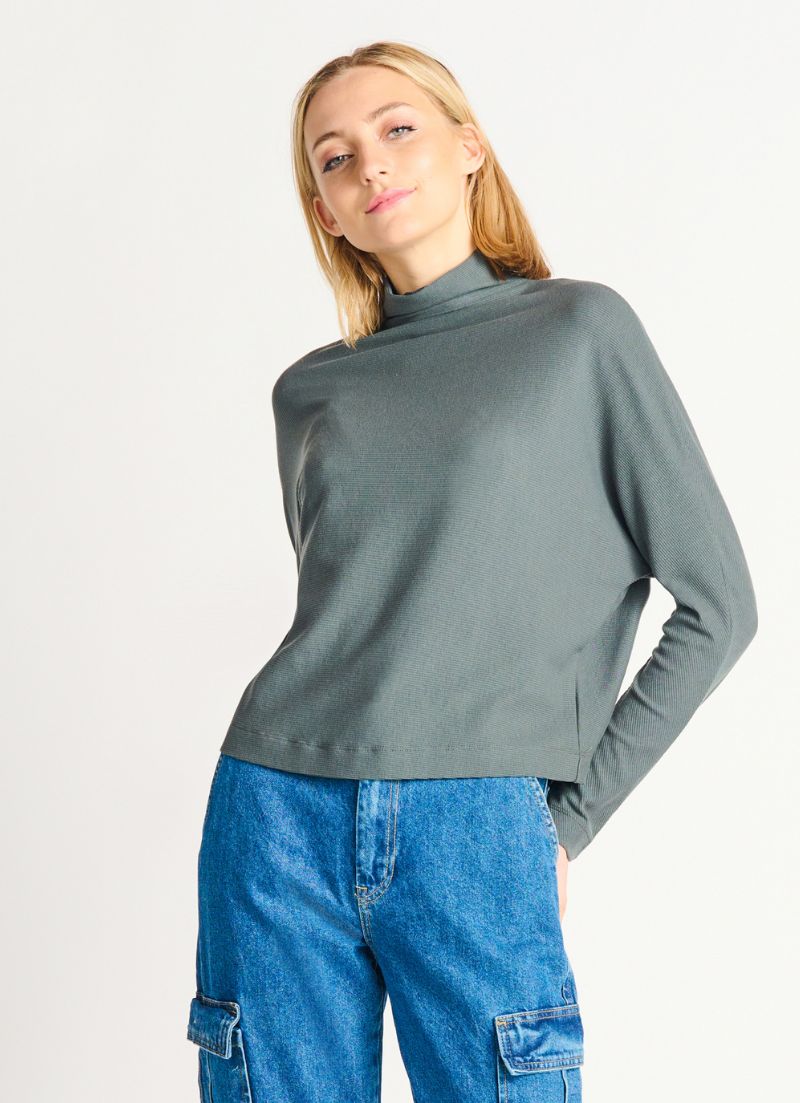 Ribbed Mockneck Knit Top