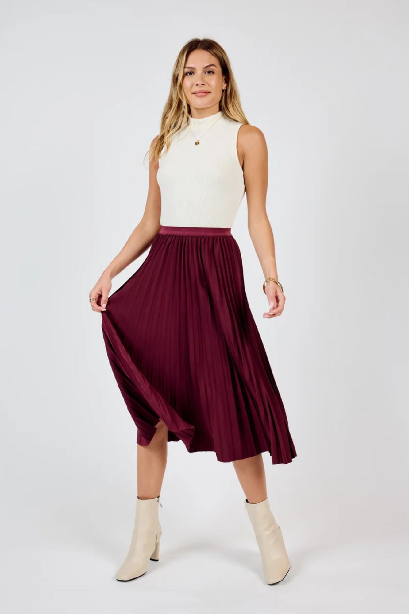 Silent Streets Pleated Midi Skirt